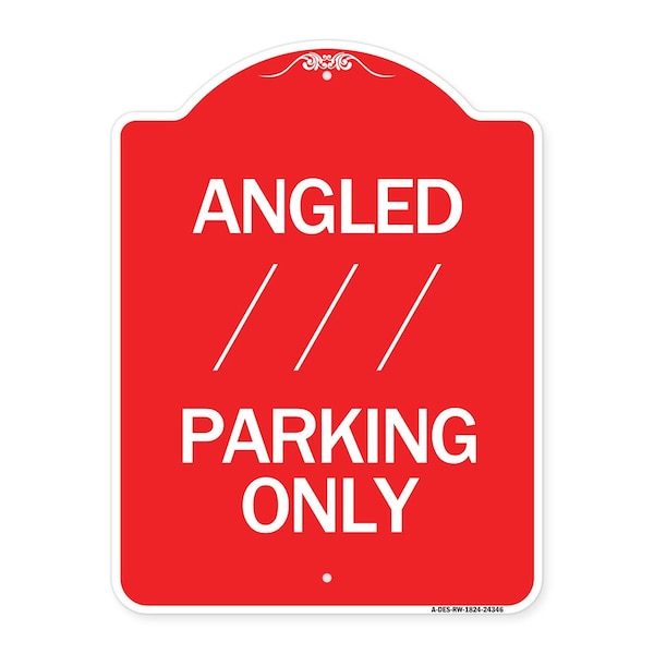 Angle Parking W/ Bidirectional Arrow 1, Red & White Aluminum Sign, 18" x 24", RW-1824-24346